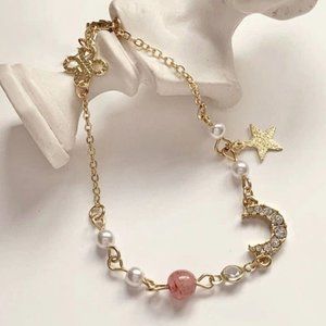 *NEW Gold Diamond Moonstone Pearl Star Bracelet